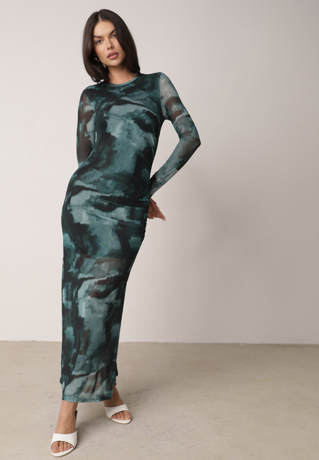 by swan Rochie Verde din Plasa Maxi cu Drapaj și Despicătură Valpuri