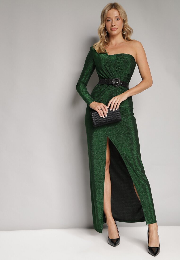 by swan Rochie Verde Metalică Maxi cu croială asimetrică cu decolteu petrecut Ozelbia