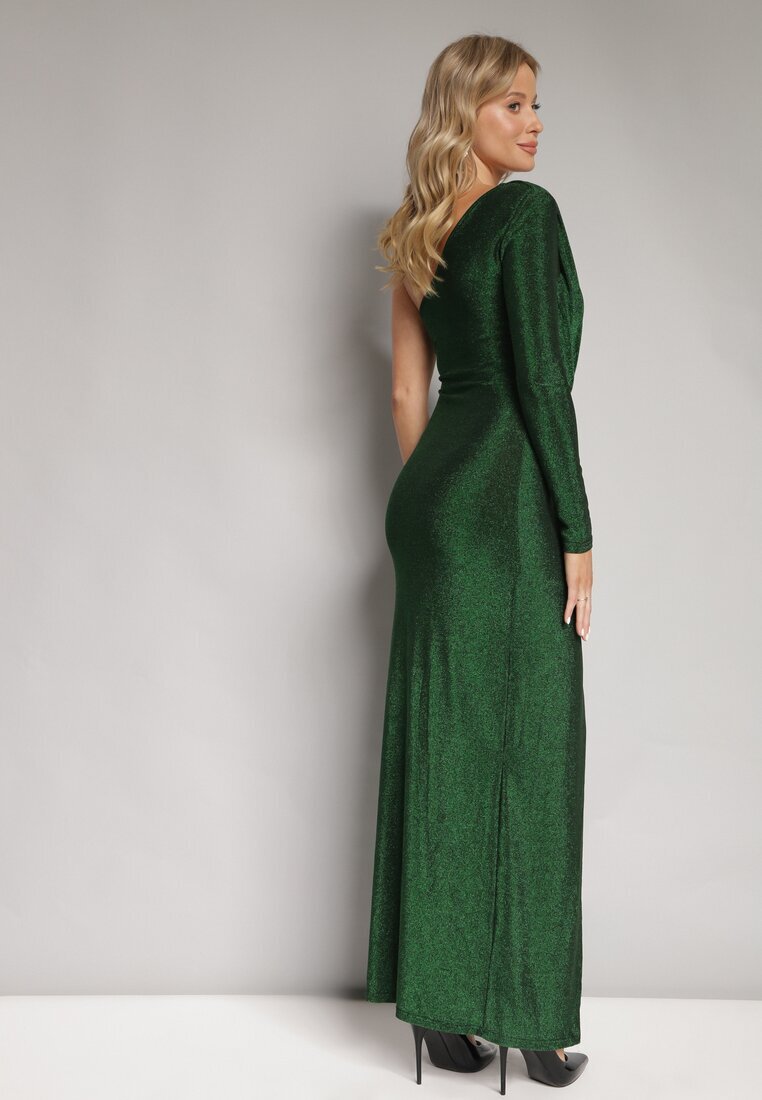 by swan Rochie Verde Metalică Maxi cu croială asimetrică cu decolteu petrecut Ozelbia