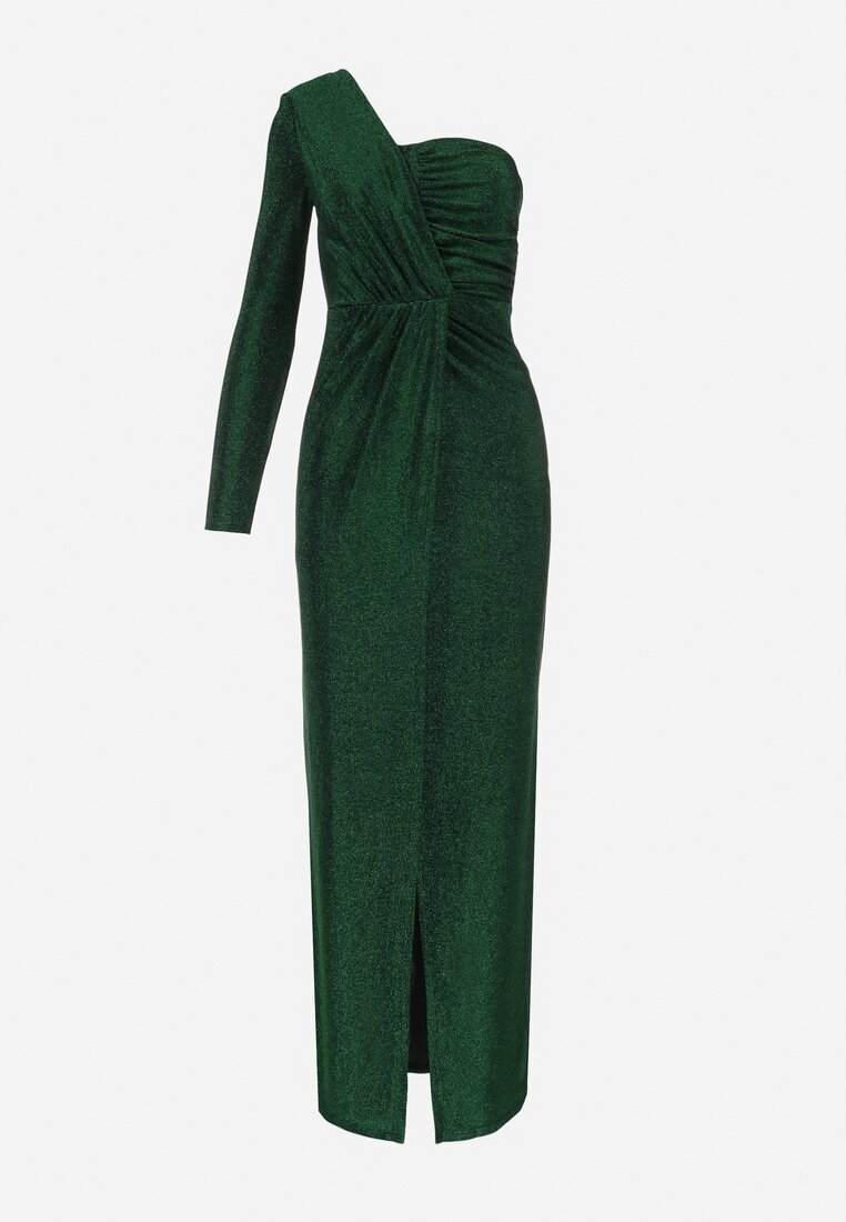 by swan Rochie Verde Metalică Maxi cu croială asimetrică cu decolteu petrecut Ozelbia