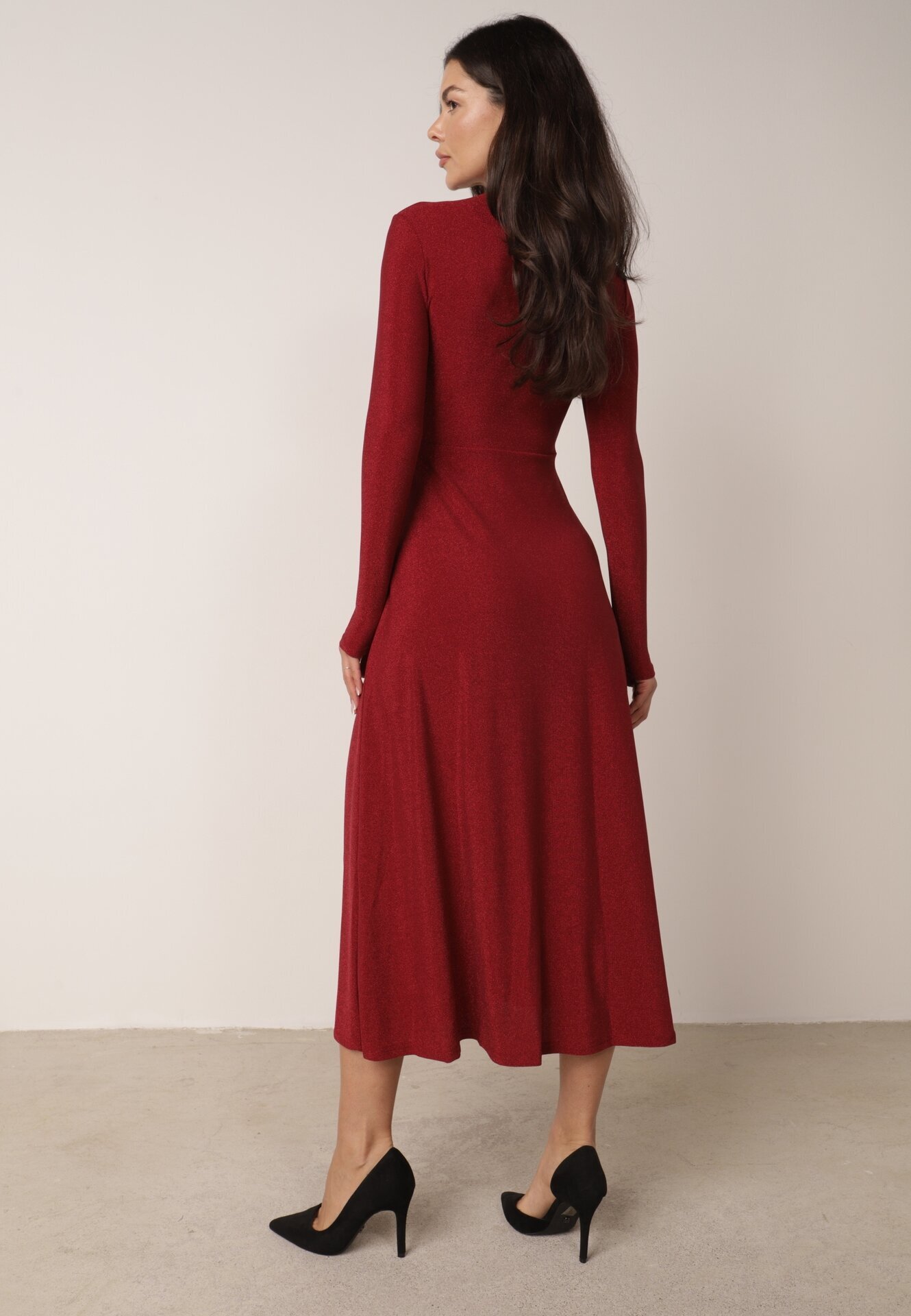 by swan Rochie Vișinie cu Viscoză Decorată cu Sclipici în Stil Elegant Werirra
