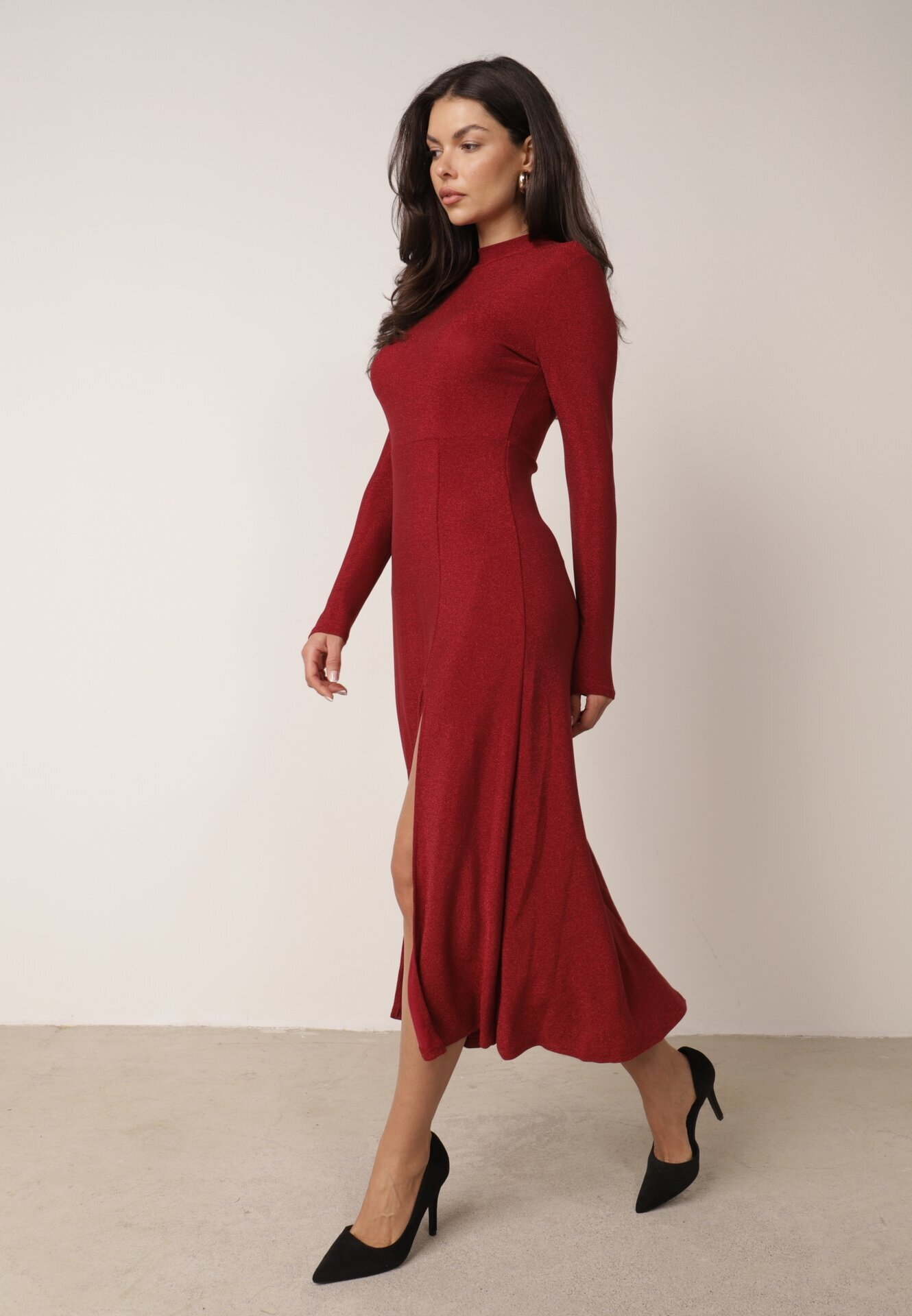 by swan Rochie Vișinie cu Viscoză Decorată cu Sclipici în Stil Elegant Werirra