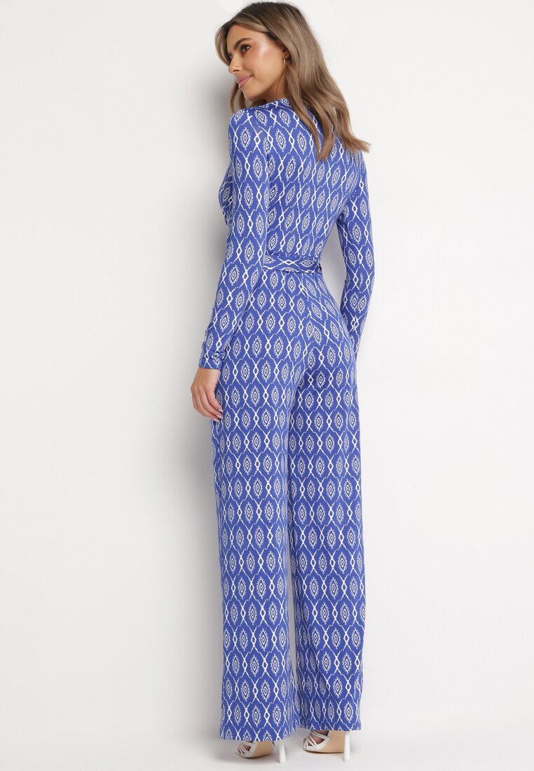 by swan Salopetă Elegantă Bleumarin cu Model Geometric și Curea cu Nod Alullina