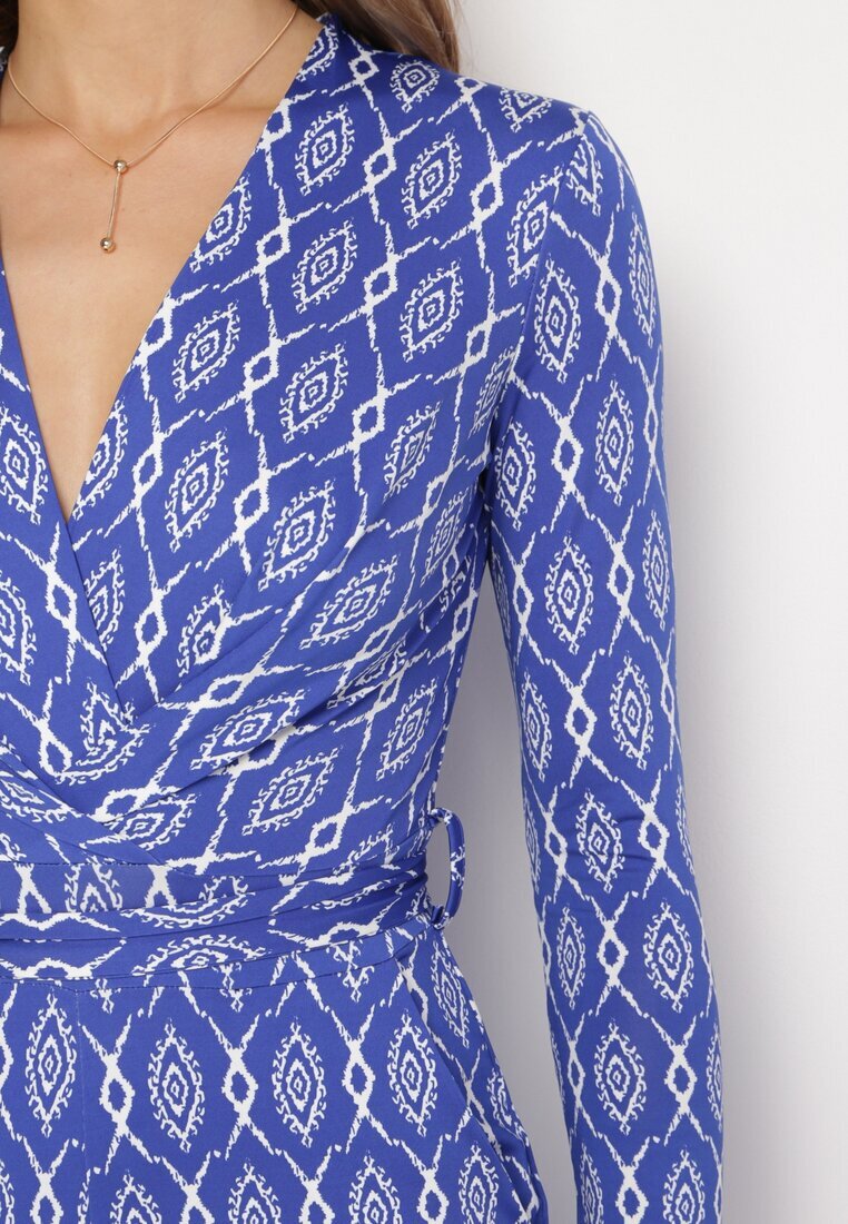 by swan Salopetă Elegantă Bleumarin cu Model Geometric și Curea cu Nod Alullina