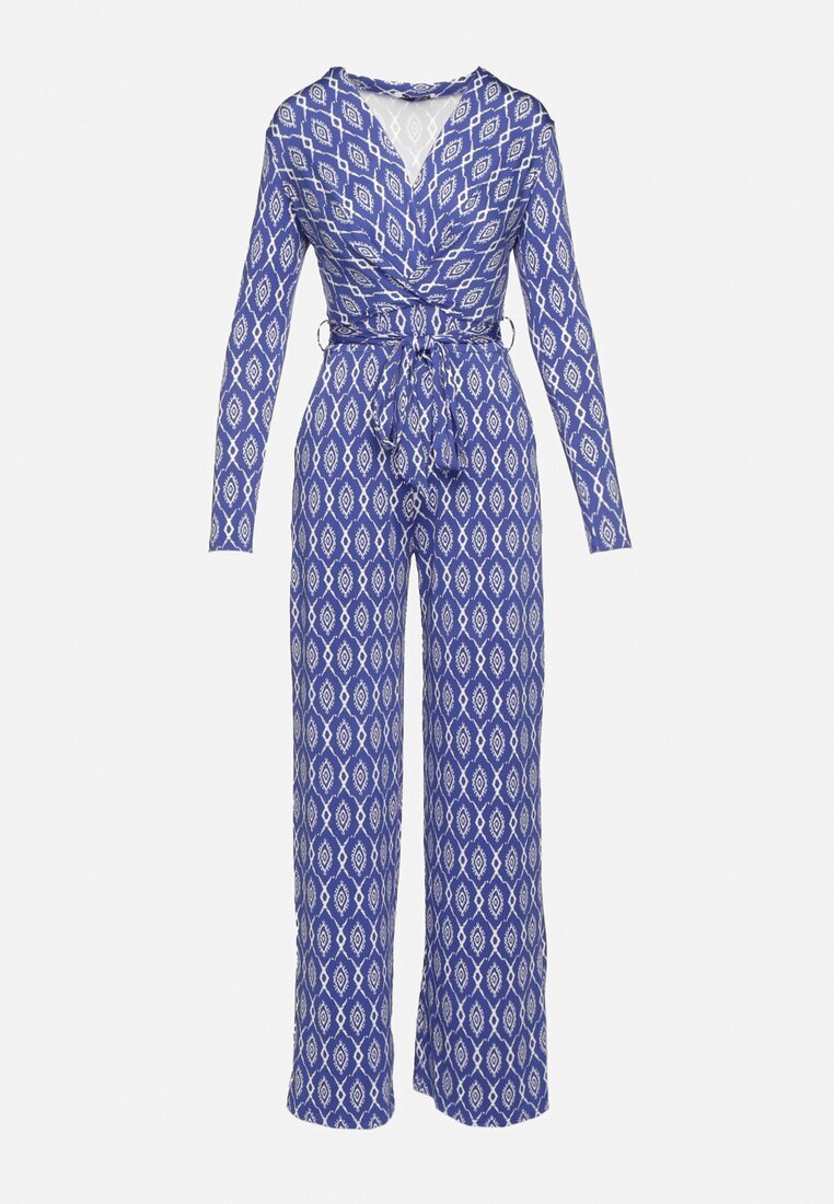 by swan Salopetă Elegantă Bleumarin cu Model Geometric și Curea cu Nod Alullina