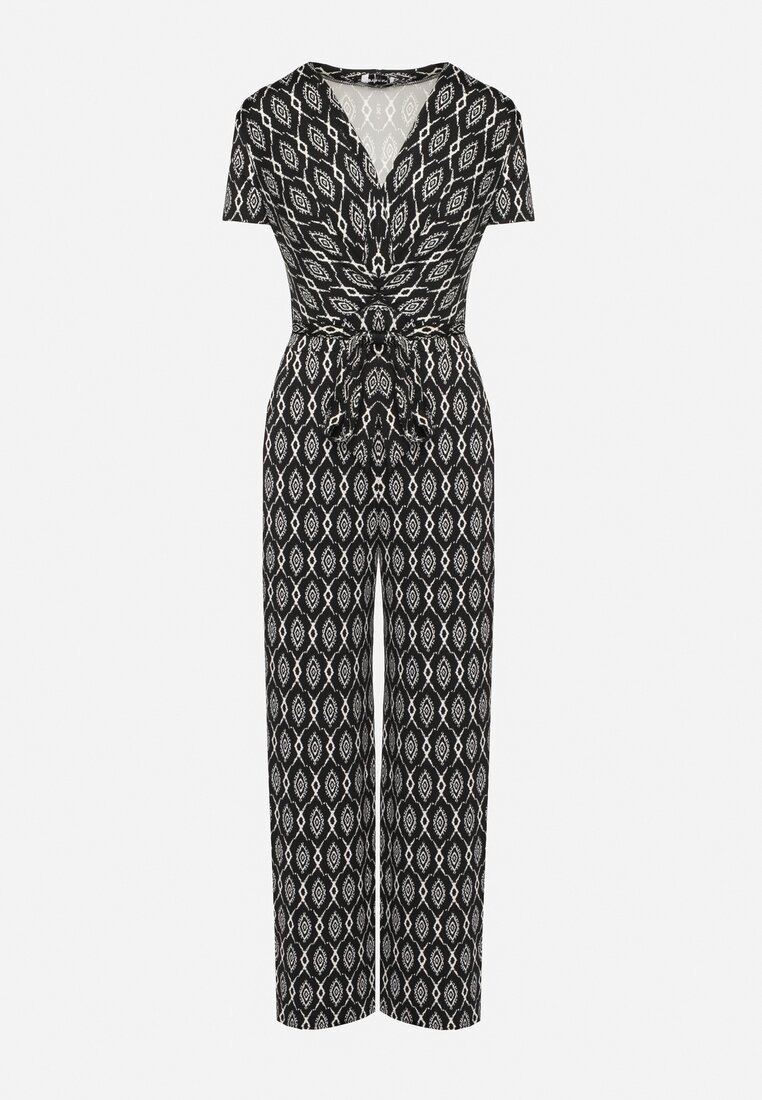 by swan Salopetă Neagră Cămbrată cu viscoză cu mânecă scurtă și cu pantaloni lungi Legată în talie Jeleavia