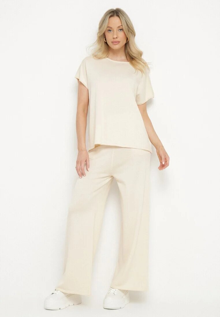by swan Set din vâscoză bej deschis Pantaloni largi și Tricou Inelora