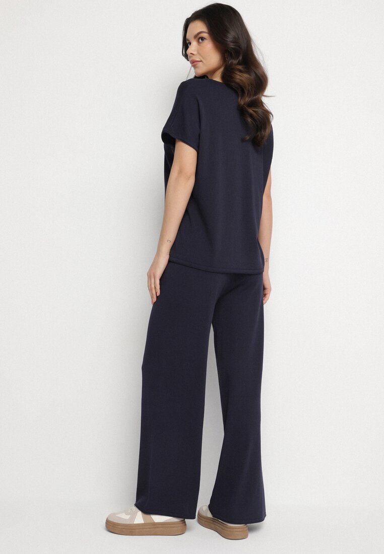 by swan Set din Vâscoză Bleumarin Pantaloni Largi și Tricou Inelora