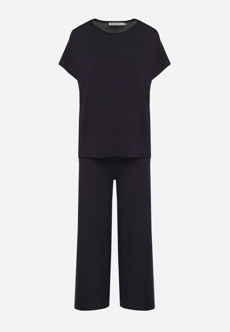 by swan Set din Vâscoză Bleumarin Pantaloni Largi și Tricou Inelora