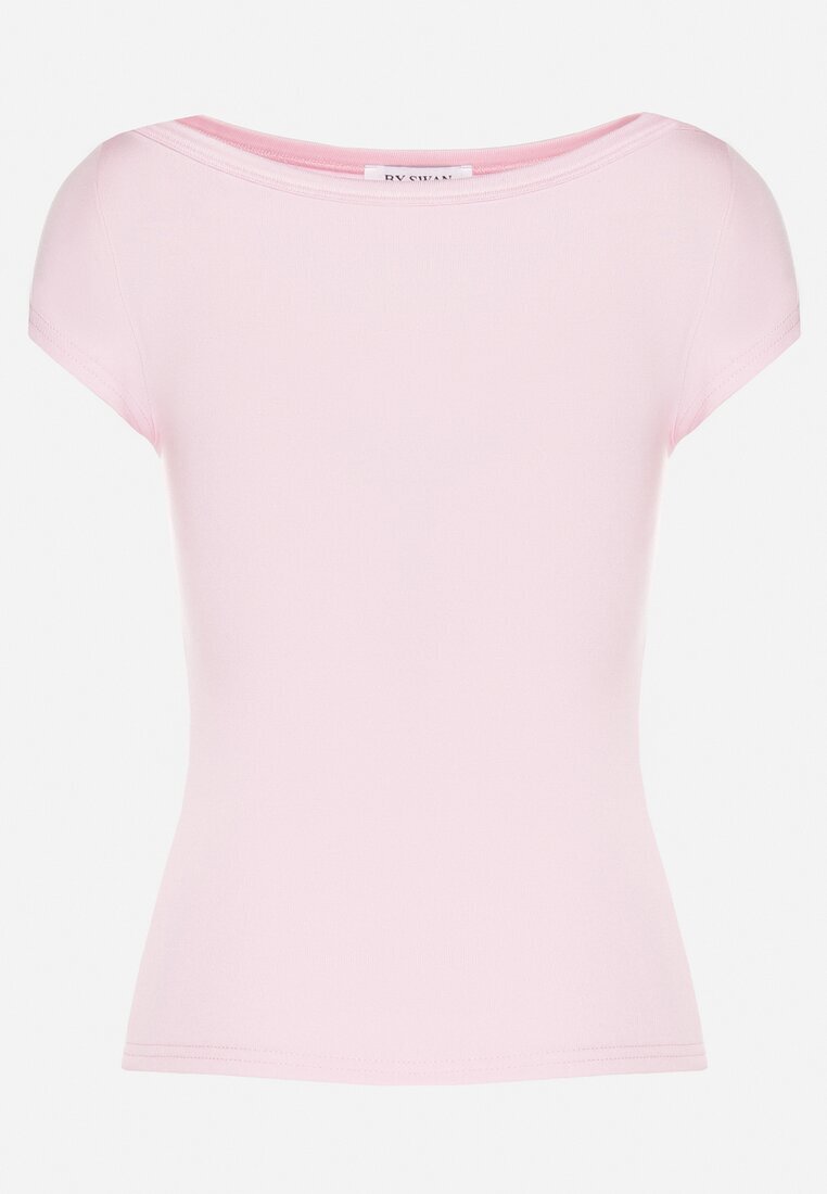 by swan T-shirt Roz din Bumbac cu Croi Mulat și Decolteu Bărcuță Galerissa