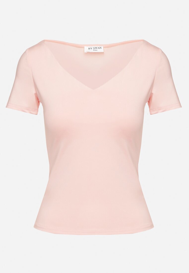 by swan T-shirt Roz din Viscoză cu Croială mulată cu Decolteu în V Folarisse
