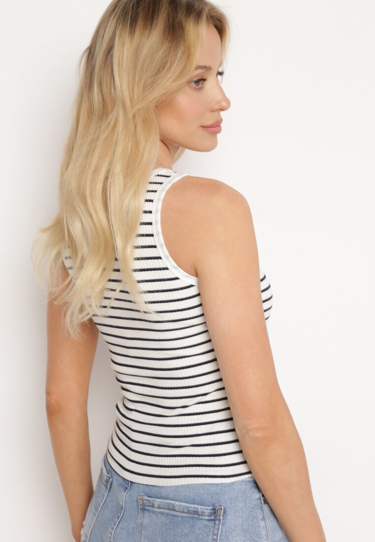 by swan Top Alb-Bleumarin Clasic Elastic din Bumbac cu Dungi Oglea