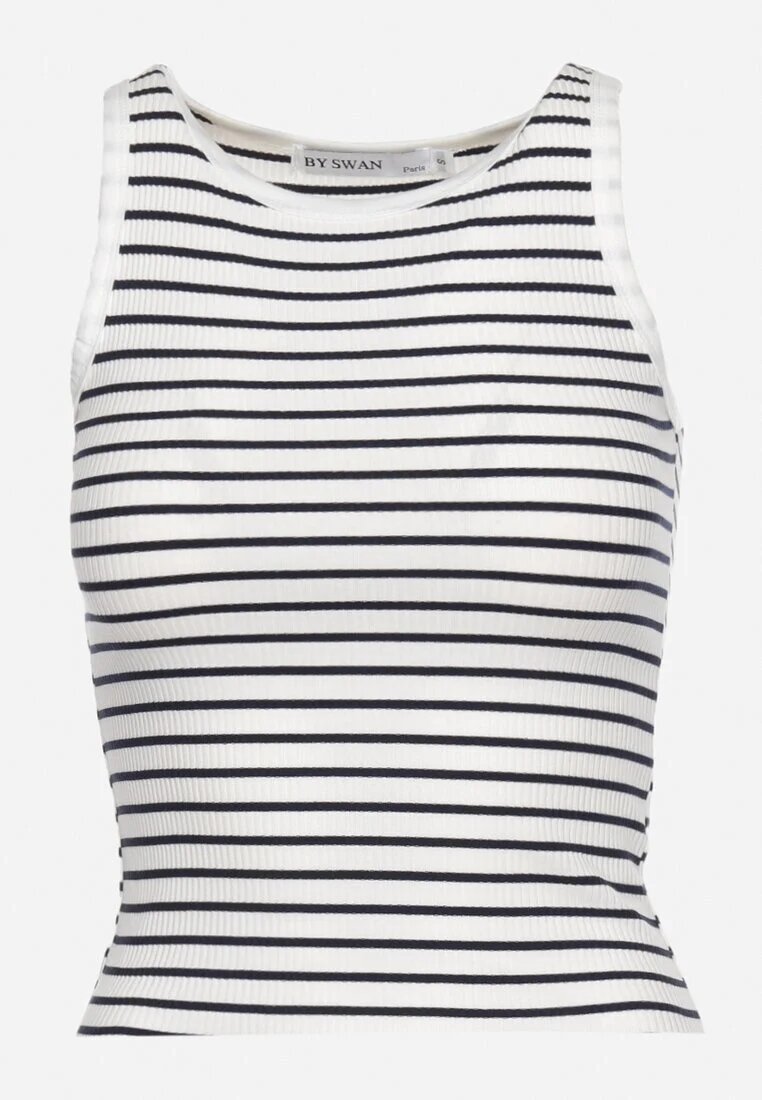 by swan Top Alb-Bleumarin Clasic Elastic din Bumbac cu Dungi Oglea