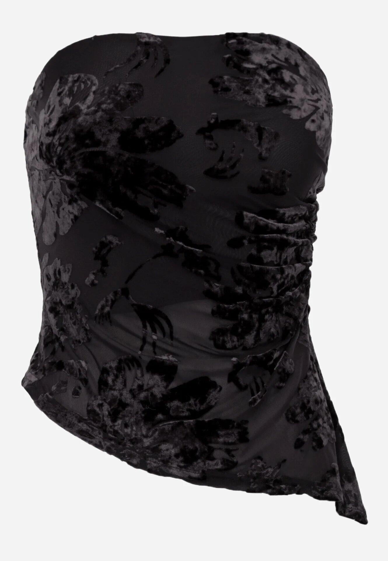 by swan Top fără bretele cu fason asimetric și motiv floral Lirema Negru