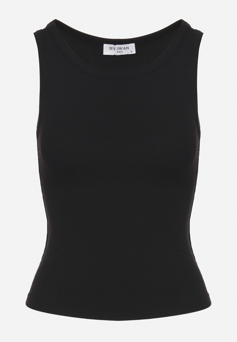 by swan Top Negru din Bumbac din Tricot Reiat Efrima
