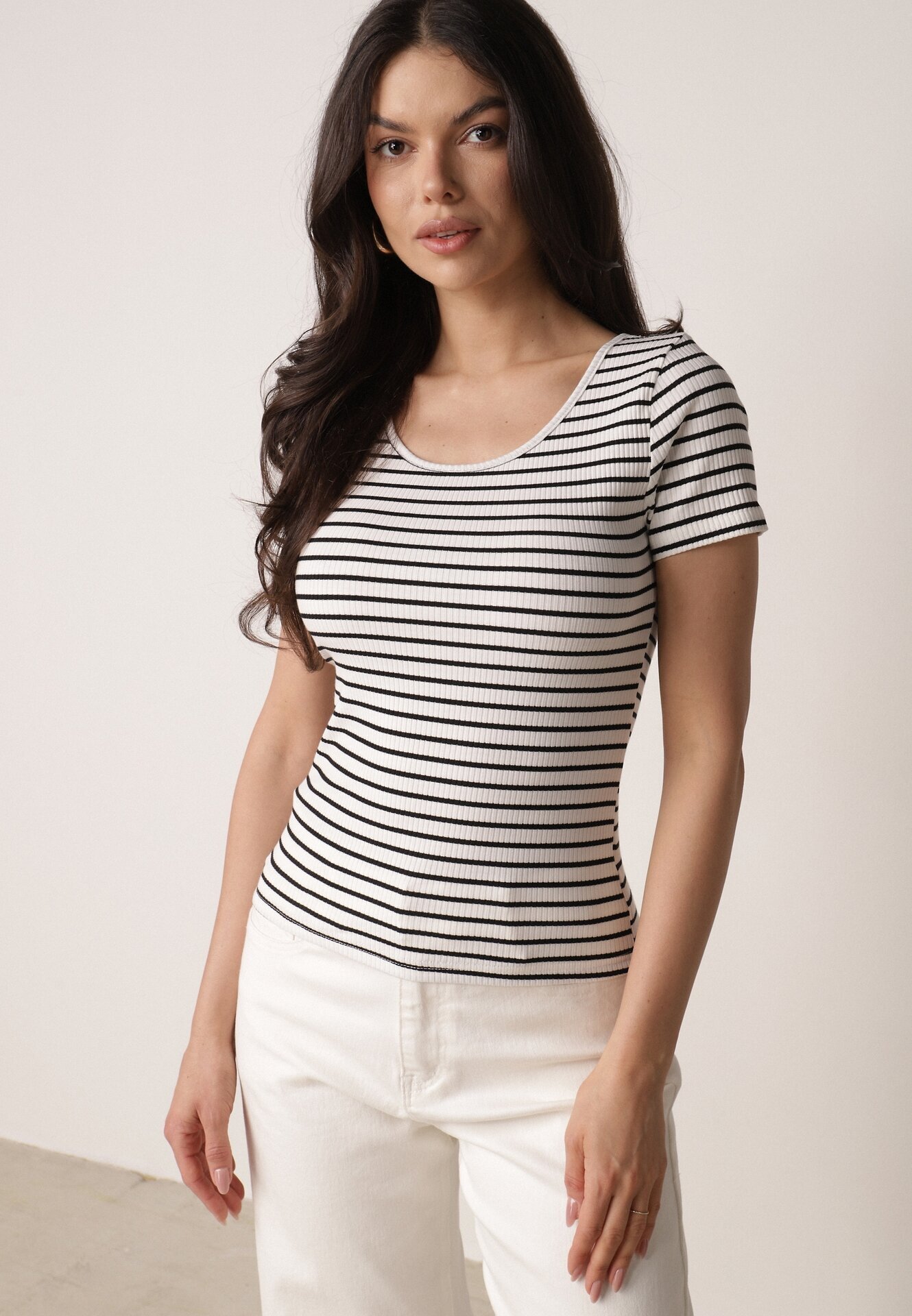 by swan Tricou Alb-Bleumarin din Bumbac cu Mânecă Scurtă în Dungi Ernlea
