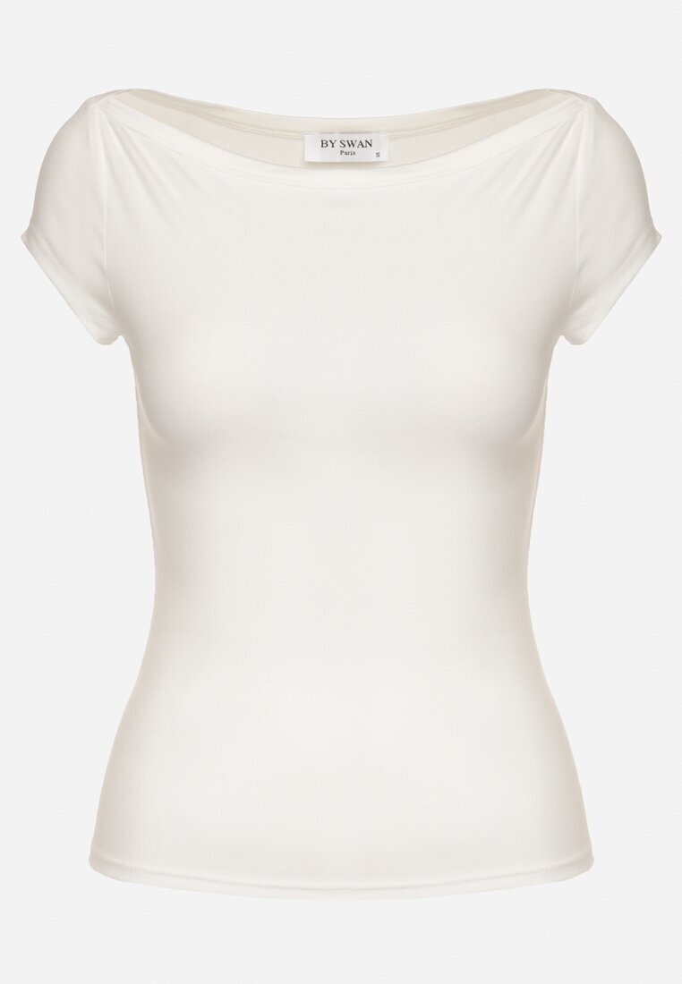 by swan Tricou alb din bumbac cu croi mulat cu decolteu barcă Galerissa