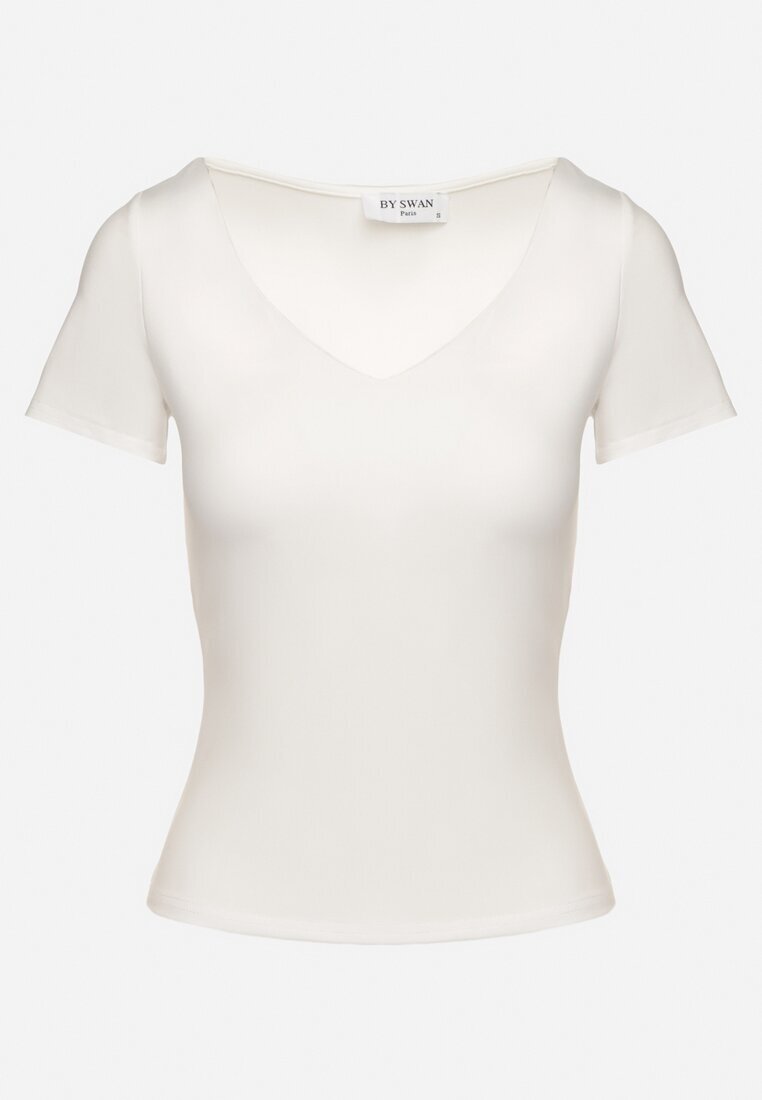 by swan Tricou Alb din Vascoză cu Croială Ajustată cu Decolteu în V Folarisse