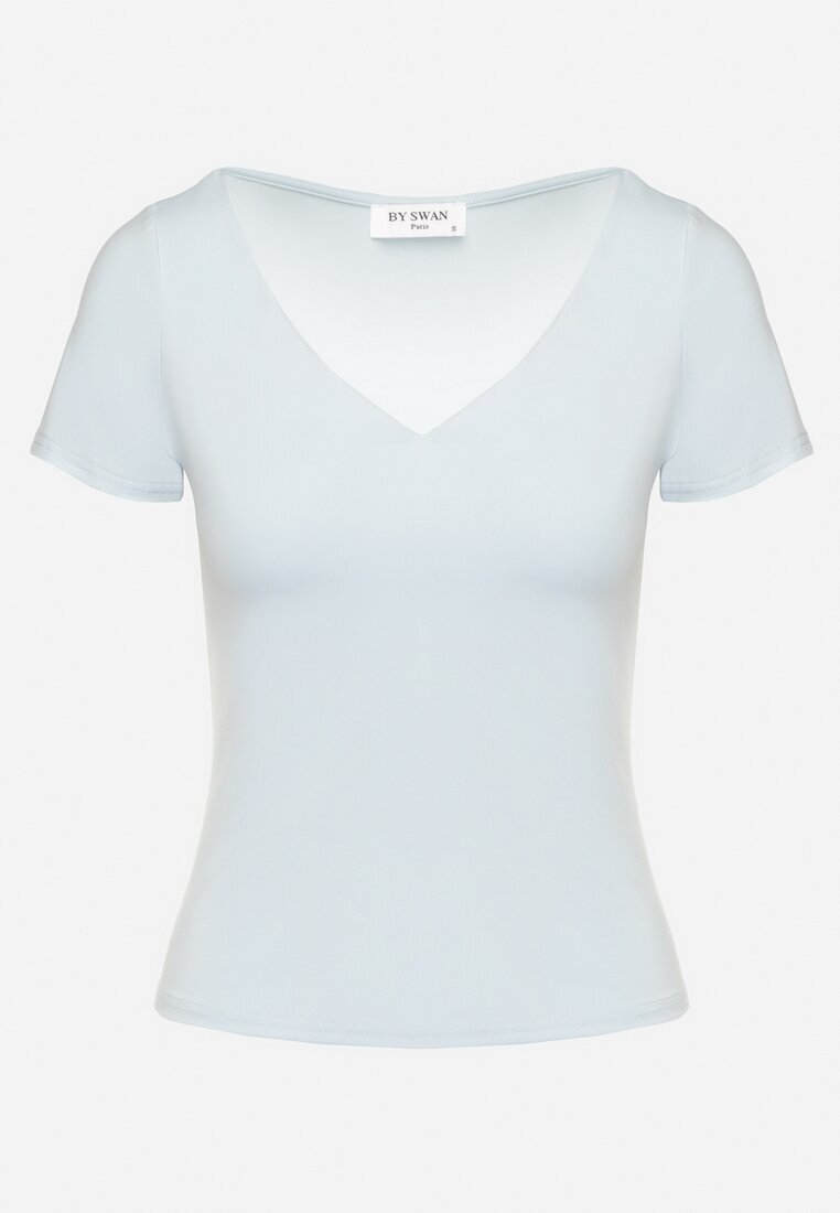 by swan Tricou Albastru deschis cu Vâscoză cu croială ajustată cu decolteu în V Folarisse