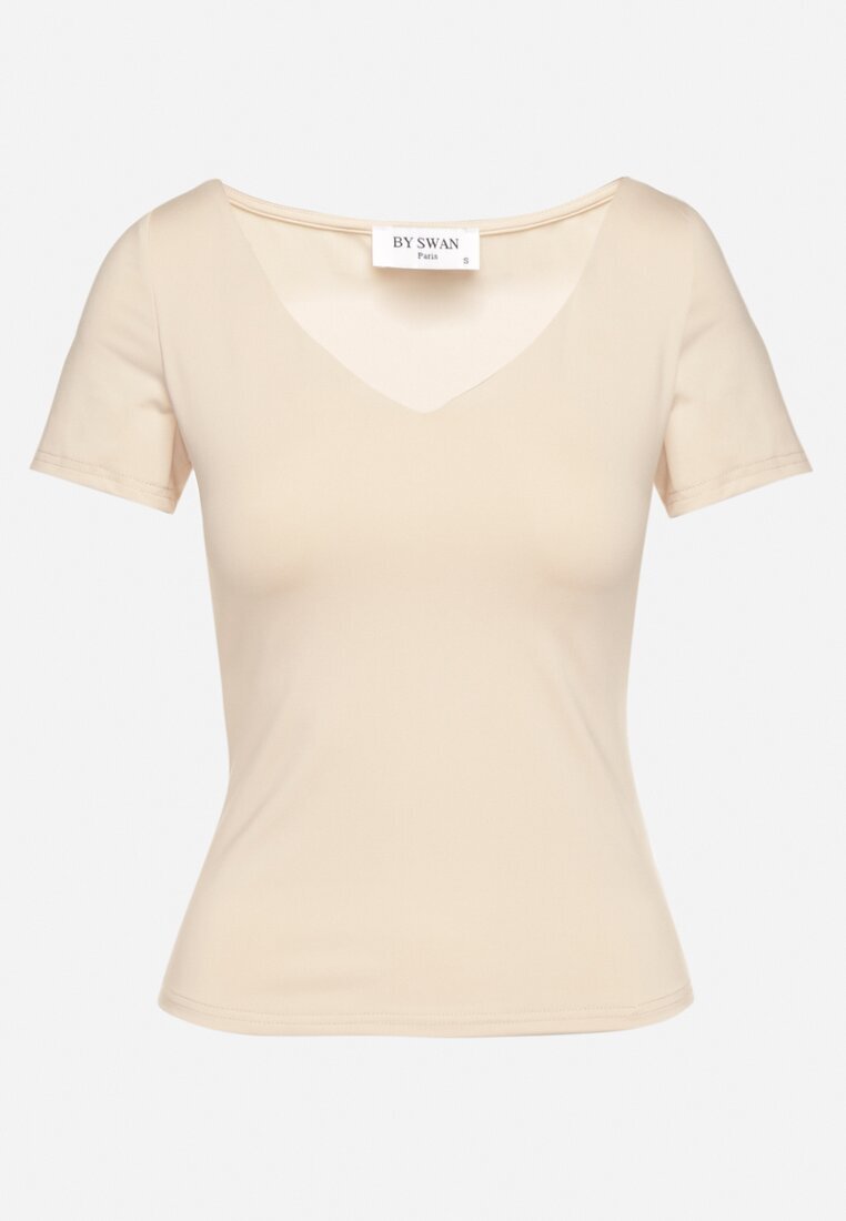 by swan Tricou Bej deschis din Viscoză cu Croială mulată cu Decolteu în V Folarisse