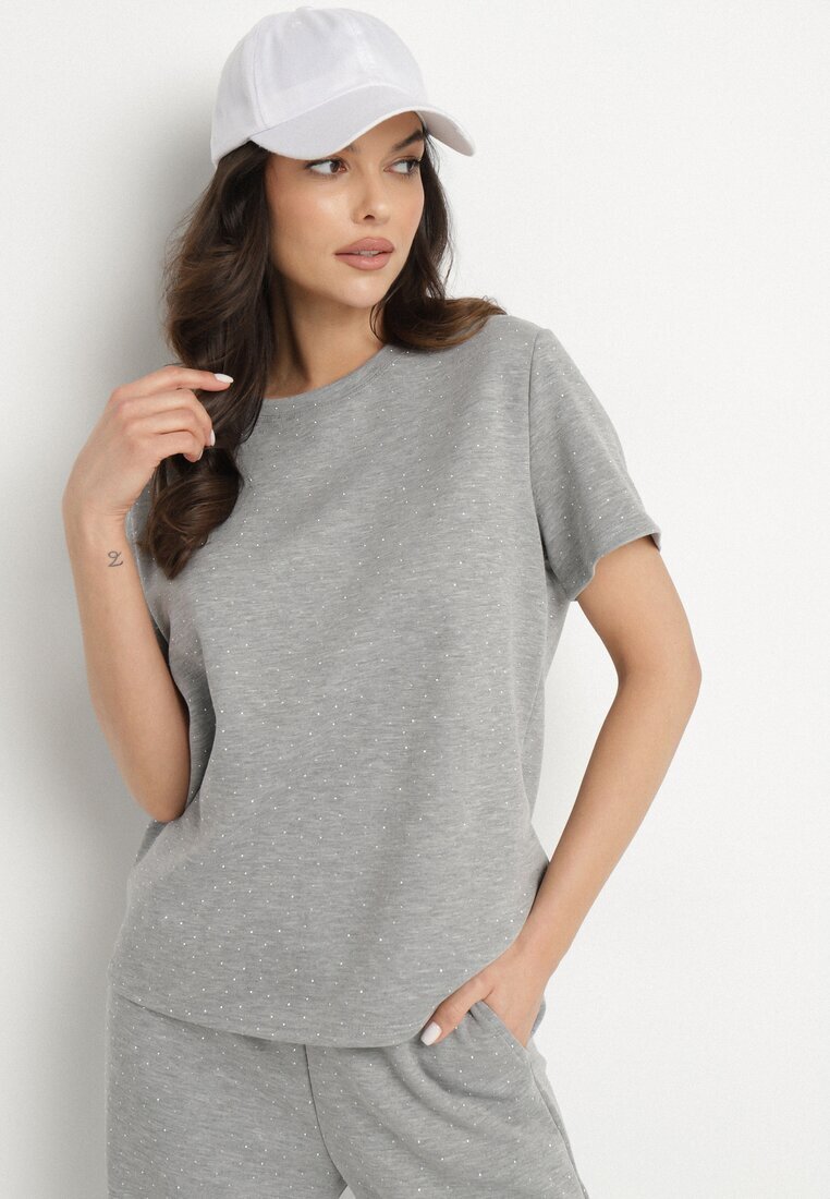 by swan Tricou Gri cu Vâscoză Decorat cu Zirconii Hirritia