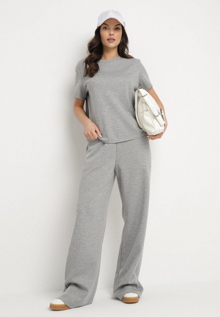 by swan Tricou Gri cu Vâscoză Decorat cu Zirconii Hirritia