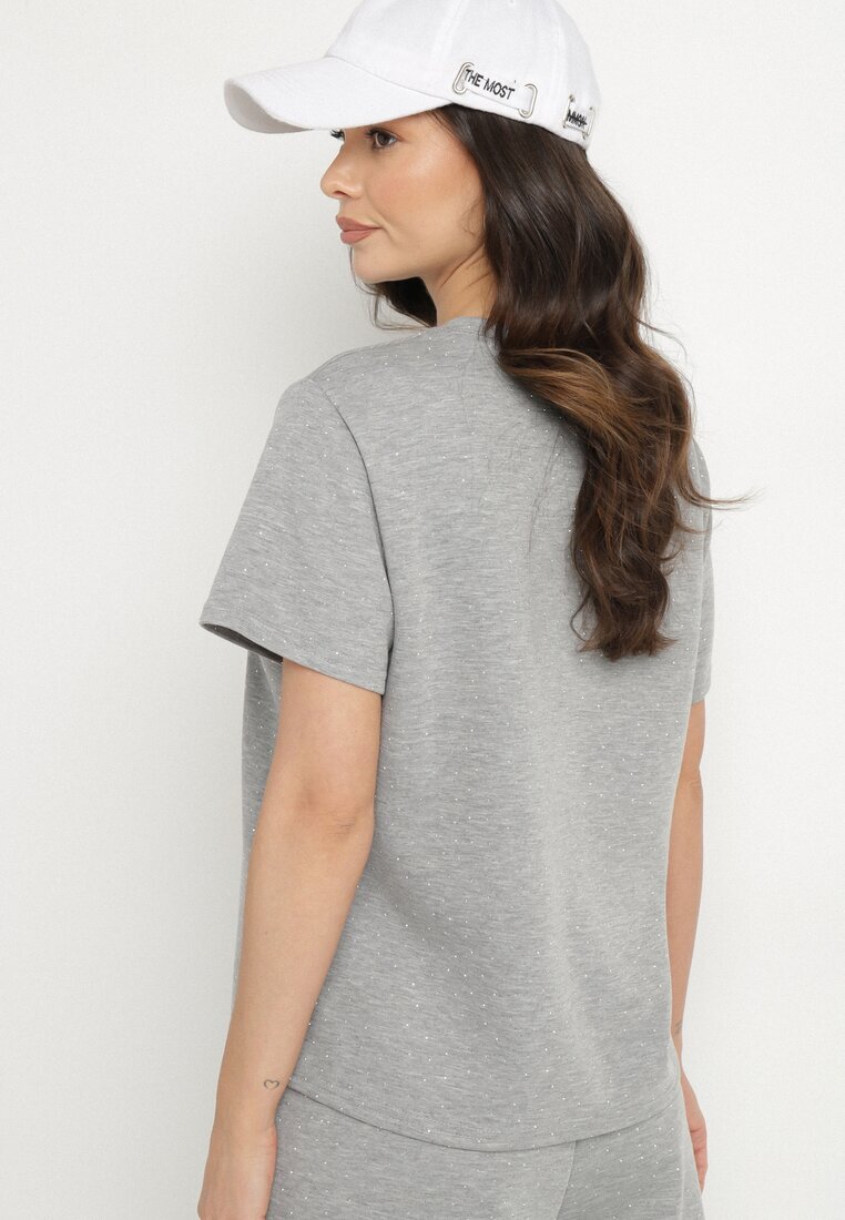by swan Tricou Gri cu Vâscoză Decorat cu Zirconii Hirritia