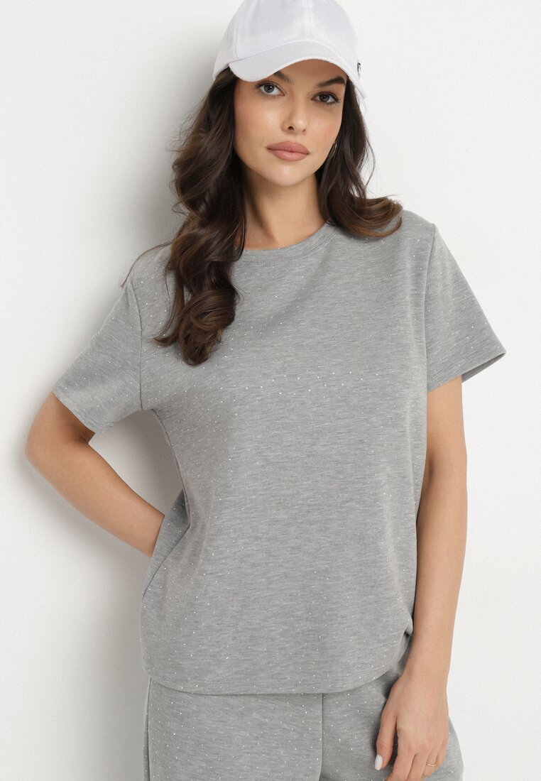 by swan Tricou Gri cu Vâscoză Decorat cu Zirconii Hirritia