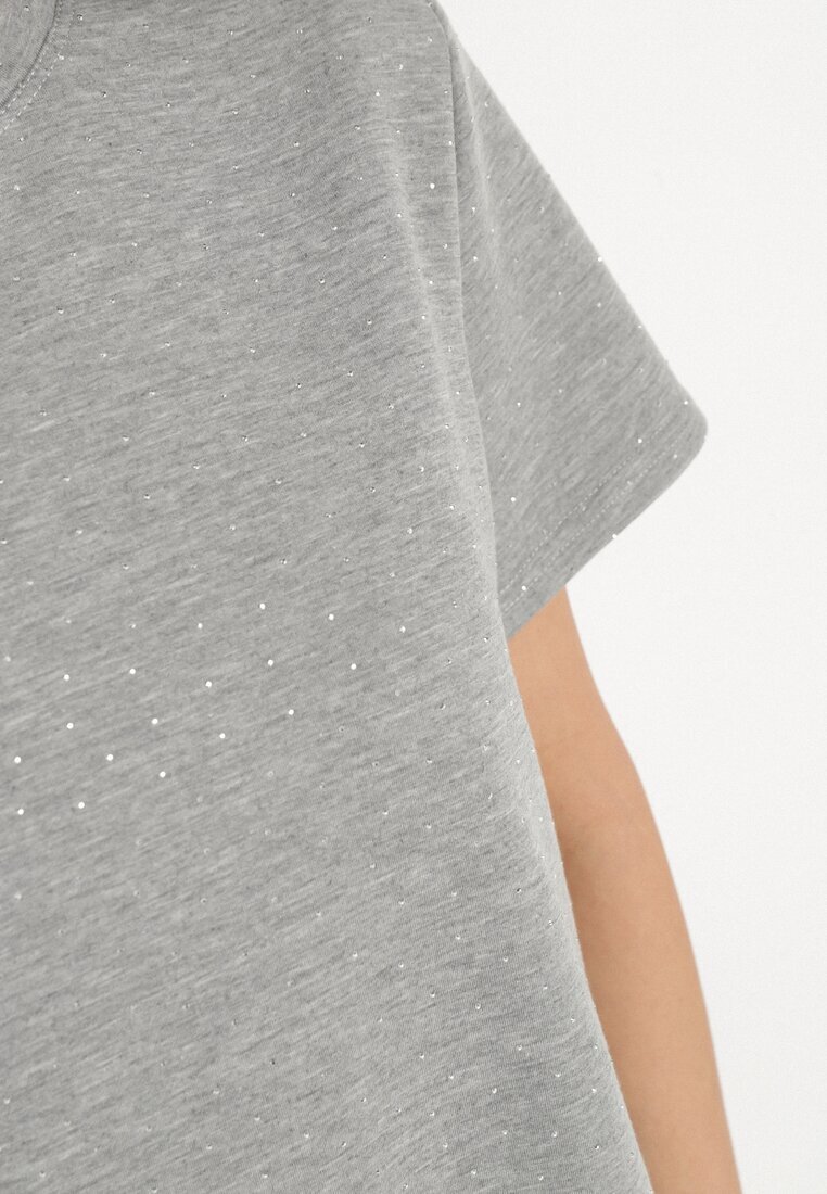 by swan Tricou Gri cu Vâscoză Decorat cu Zirconii Hirritia