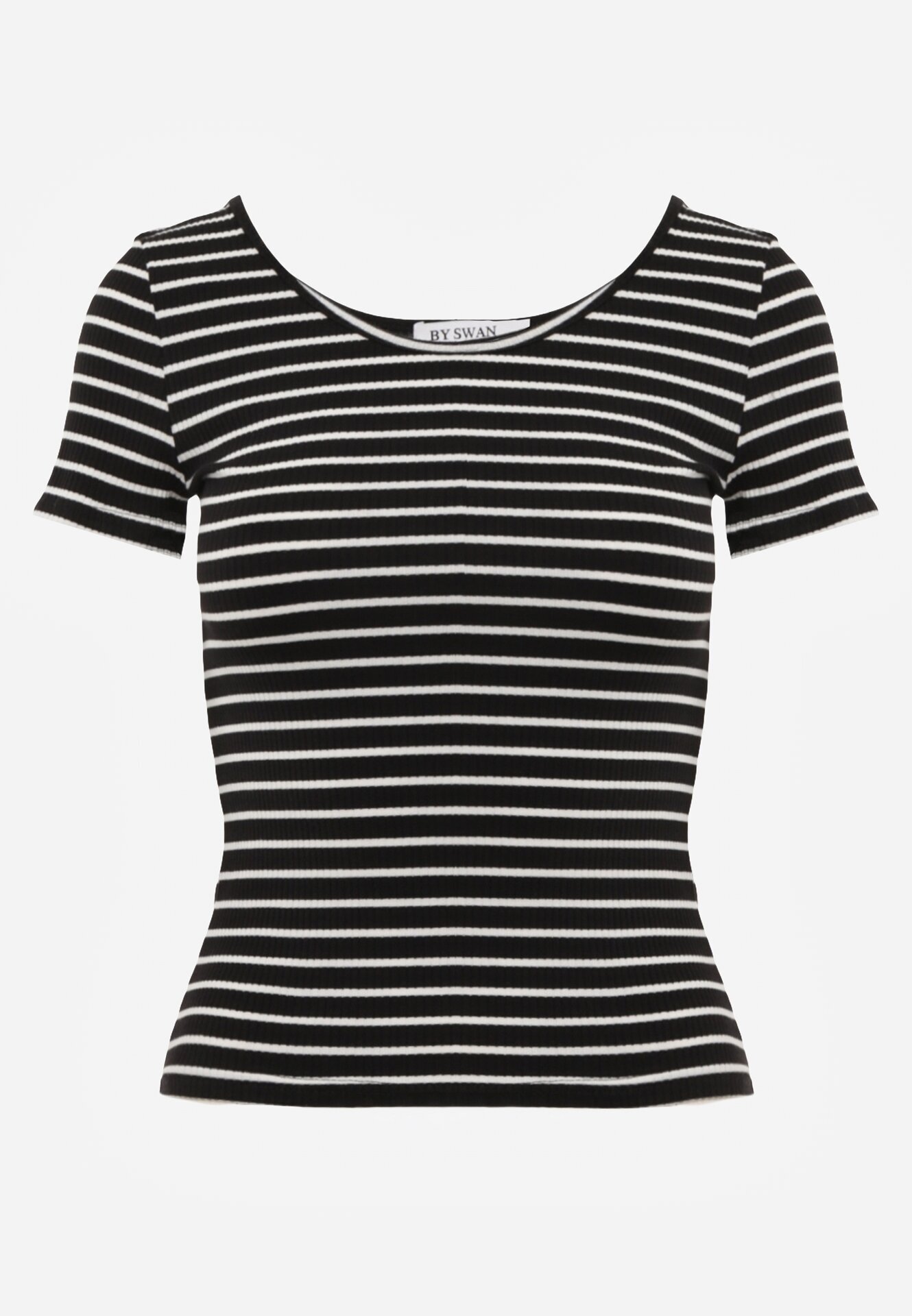 by swan Tricou Negru-Alb din bumbac cu mânecă scurtă în dungi Ernlea
