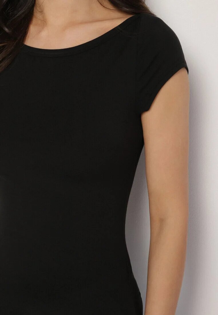 by swan Tricou Negru din Bumbac Croi mulat cu Decolteu bărcuță Galerissa