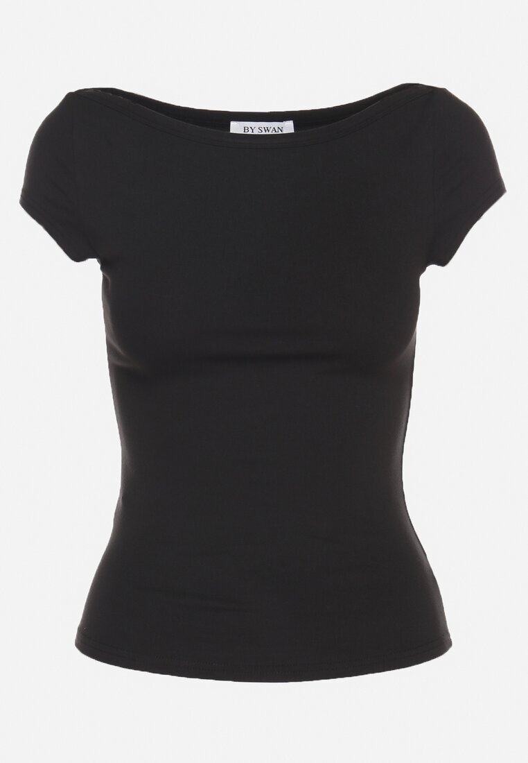 by swan Tricou Negru din Bumbac Croi mulat cu Decolteu bărcuță Galerissa