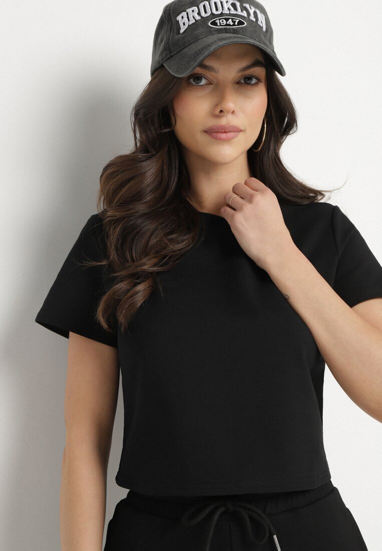 by swan Tricou Negru din Bumbac cu Croială Scurtă Galarina