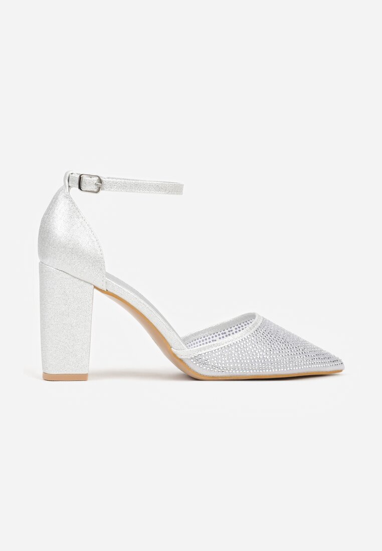 c&l fashion Pantofi stiletto argintii cu toc decorate cu sclipici și zirconii Prisnara