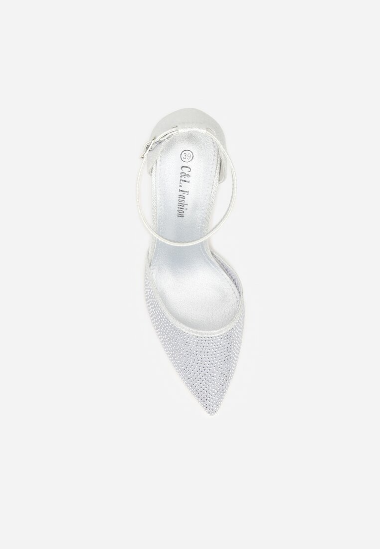c&l fashion Pantofi stiletto argintii cu toc decorate cu sclipici și zirconii Prisnara