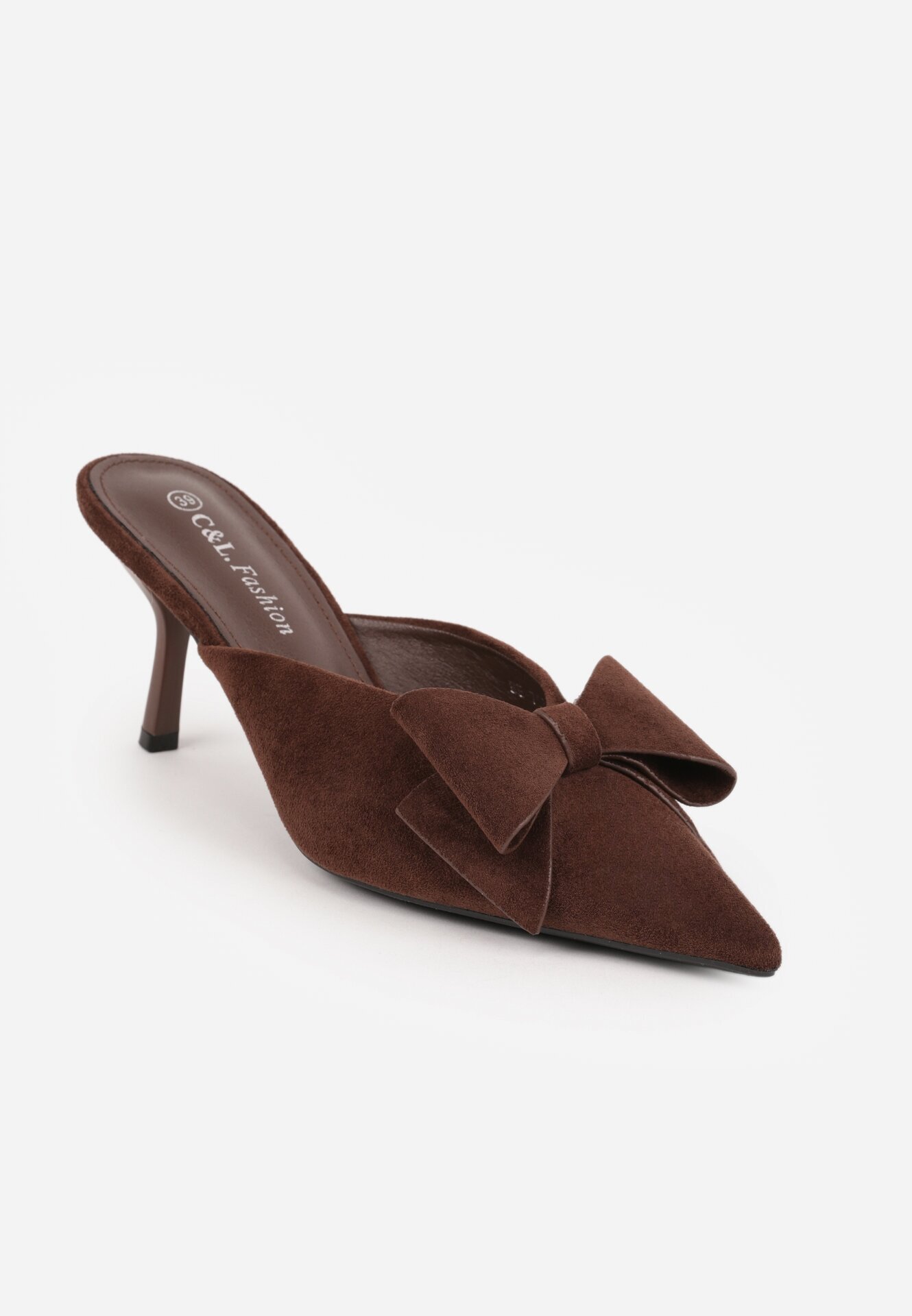 c&l fashion Papuci Maro cu Toc Stiletto Tip Mule Decorați cu Fundiță Lorailea