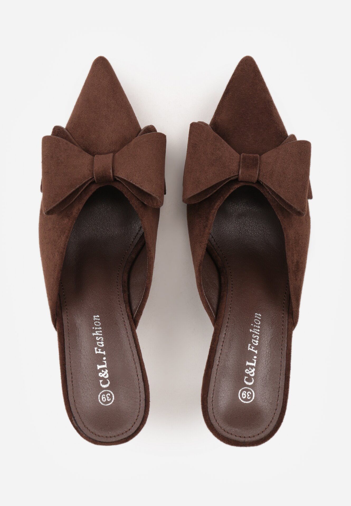 c&l fashion Papuci Maro cu Toc Stiletto Tip Mule Decorați cu Fundiță Lorailea