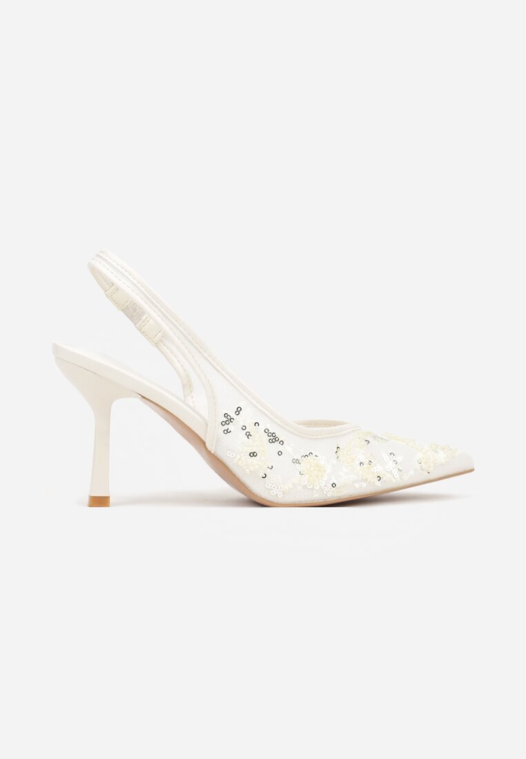 c&l fashion Sandale Bej cu toc stiletto cu spate decupat decorate cu paiete Avixaris