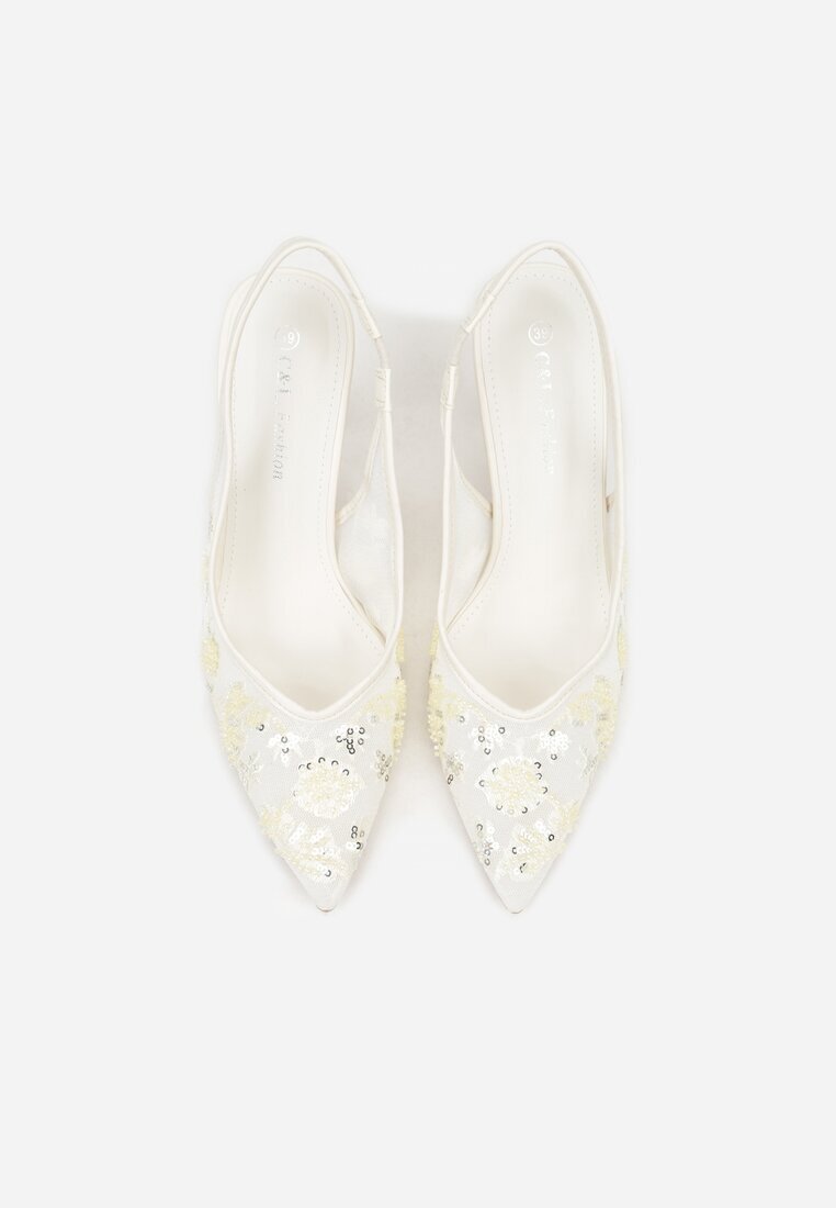 c&l fashion Sandale Bej cu toc stiletto cu spate decupat decorate cu paiete Avixaris