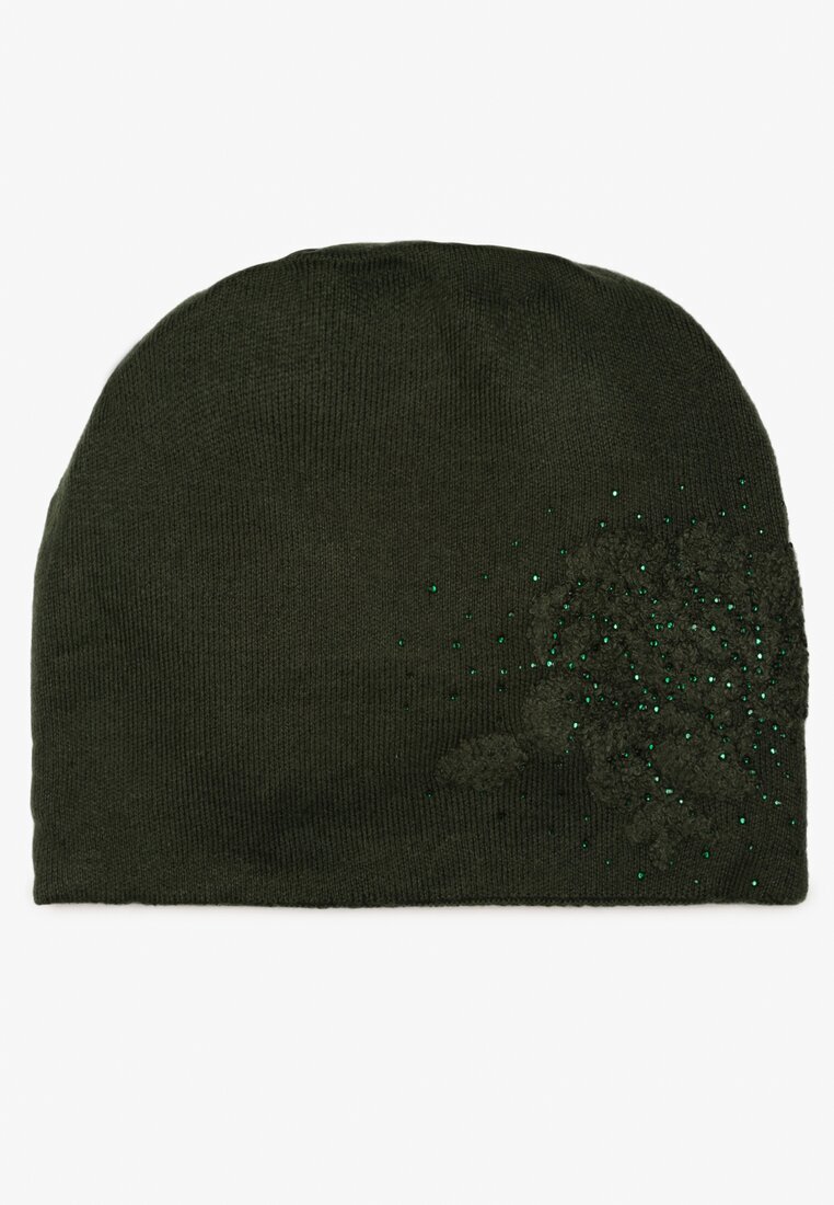  Căciulă Beanie Verde închisă cu cașmir cu zirconiu Roccio