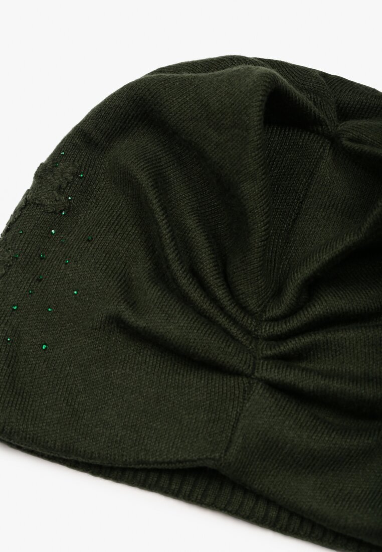  Căciulă Beanie Verde închisă cu cașmir cu zirconiu Roccio