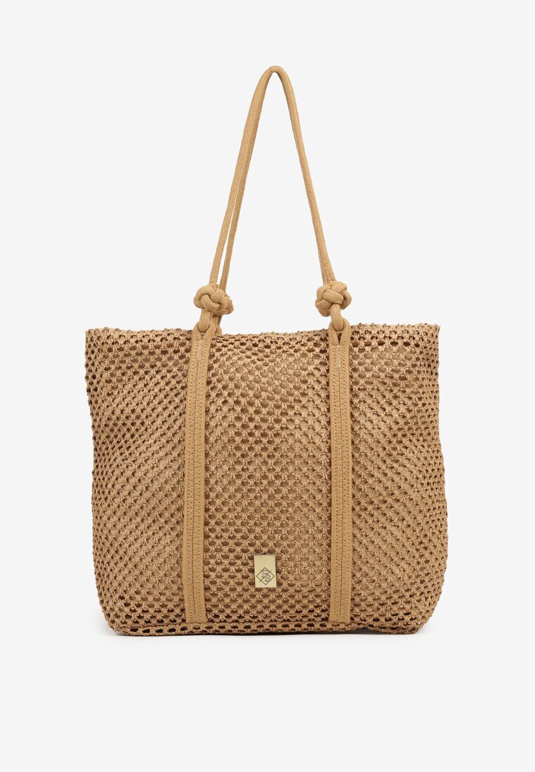 caely Geantă bej închis împletită shopper Revine