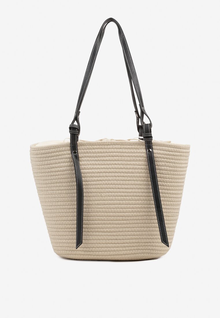 caely Geantă shopper Bej din Bumbac cu model croșetat Luniatena