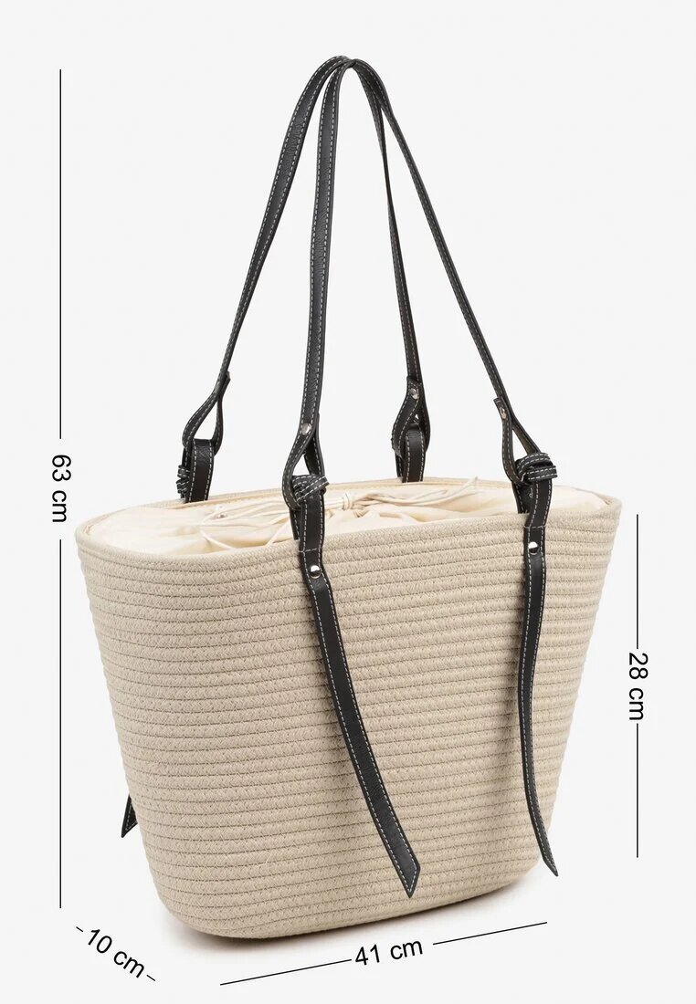 caely Geantă shopper Bej din Bumbac cu model croșetat Luniatena
