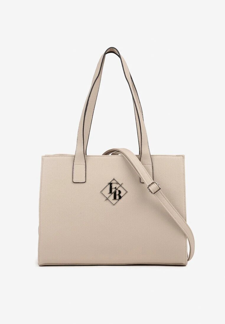caely Geantă Shopper Bej-Gri cu Ornament Metalic Mirseki