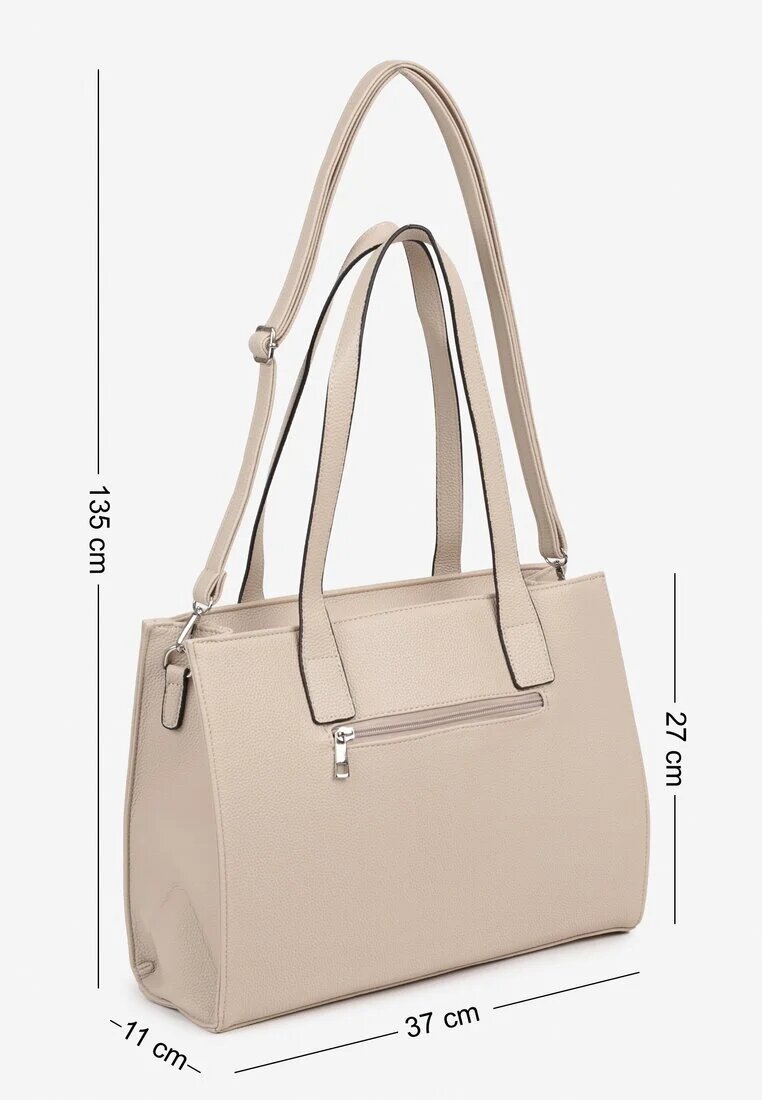 caely Geantă Shopper Bej-Gri cu Ornament Metalic Mirseki