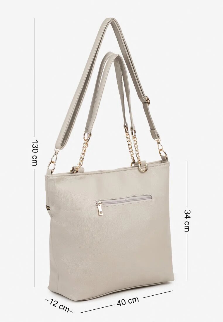 caely Geantă Shopper bej închis cu Mânere Decorative și Aplicație și Curea Suplimentară și Aplicație Idariona