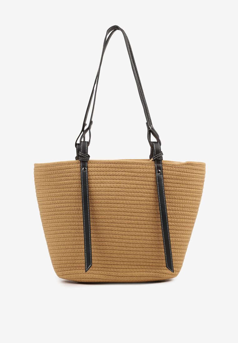 caely Geantă shopper Bej închisă din bumbac cu model croșetat Luniatena