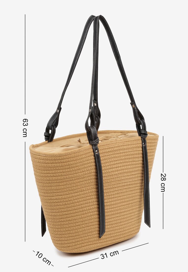 caely Geantă shopper Bej închisă din bumbac cu model croșetat Luniatena