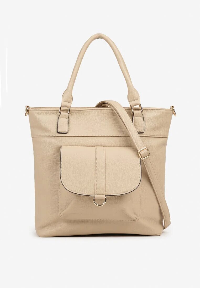 caely Geantă shopper bejă cu buzunar decorativ și curea suplimentară Frosima